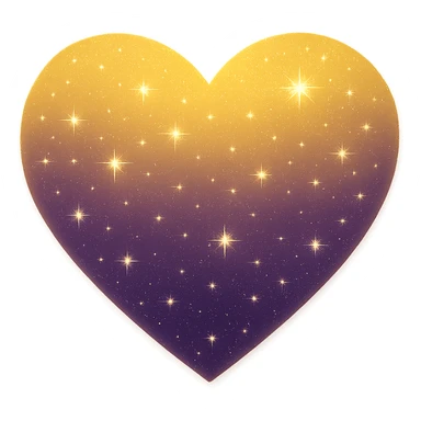 Modify the heart with a night sky gradient to a yellow night theme with a purple gradient, more stars, and a soft glow. Remove the background entirely  sticker