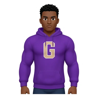 Black male look superstrong purple hoodie and beige short letters G black g armsbi hair full body sticker