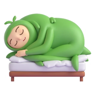 a cute green bean character sleeping, small 'Zzz' above head sticker