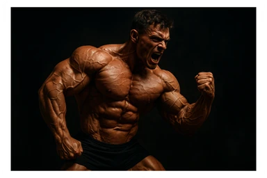 bodybuilding è lo sport simbolico della vemenza, forza, potenza, estetica, iperrealistico cinematografico 4k sticker