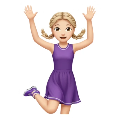 A braid hair girl in a jersey dress, waving both arms in pure joy jumping sticker