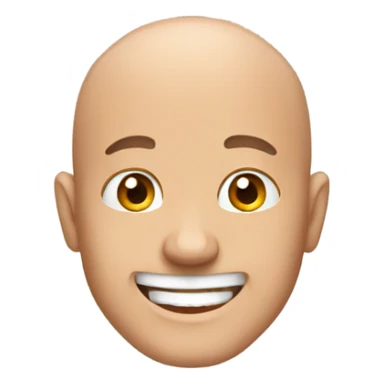 smiling bald man in red sticker