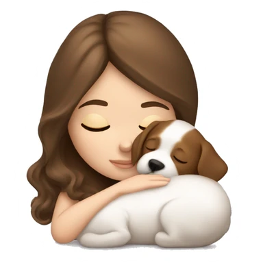 White girl brown hair sleeping with puppy sticker