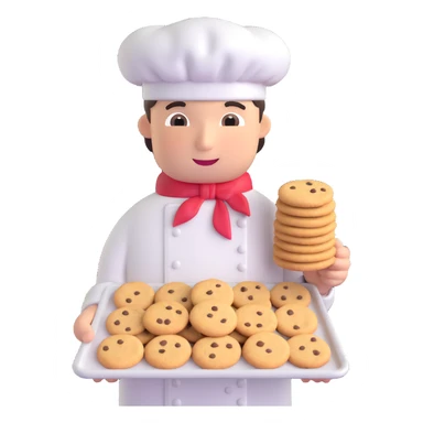 cookie factory worker emoji, wearing a chef hat, holding a tray of cookies sticker