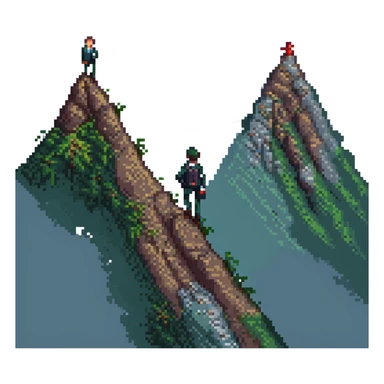 man climbing a mountain in a suit, pixel art style sticker