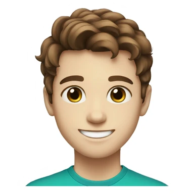 Brown hair, teen boy, blue greenish eyes white skin smiling sticker