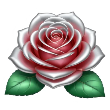 A rose emoji made of liquid silver metal, smooth metallic petals, reflective chrome surface, soft gradients, elegant shape, minimalistic iOS emoji style, centered, clean white background, realistic highlights, no text sticker