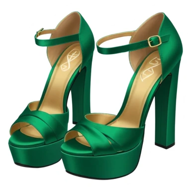 Hyper Realistic isolated side view,  emerald green satin, chunky platform heels sticker
