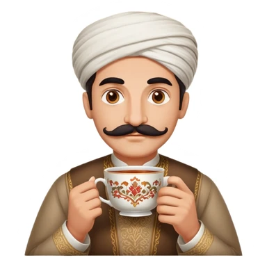 A traditional persian man with mustache and large cup of tea sticker