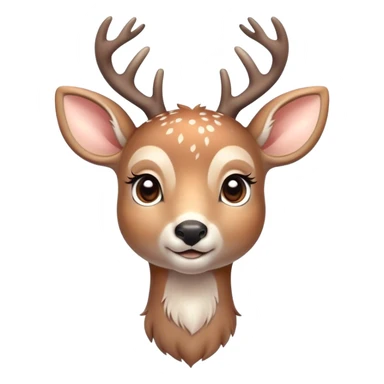 Cinematic Cute Deer Portrait Emoji, Head tilted playfully and inquisitively, showcasing a delicate Fur speckled with subtle white spots and gentle earth tones, round, sparkling eyes filled with curious wonder, Simplified yet irresistibly adorable features, highly detailed, glowing with a warm, friendly glow, high shine, affectionate and graceful, stylized with a touch of woodland whimsy, bright and endearing, soft glowing outline, capturing the essence of a mischievous yet loving fawn, so playful it feels like it could skip out of the screen into your arms! sticker