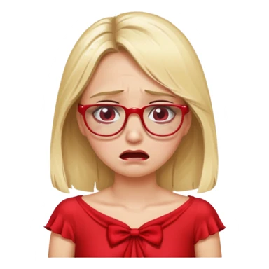 lomg blond woman  crying with glasses with red party wear dress sticker