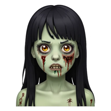 Emoji de zumbi mulher de cabelo comprido preto franja e piercing no septo sticker
