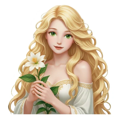 Cinematic Realistic Rapunzel Portrait, with porcelain-like skin featuring a subtle, natural glow, illuminated by soft lighting that brings out the gentle contours of her face. Her long, golden blonde hair cascades in detailed waves, each strand highlighted with a radiant shimmer as it catches the light. She playfully holds a flower in one hand, her other hand resting casually in her lap, with a warm and spirited expression. Her bright, expressive green eyes exude curiosity and warmth, framed by delicate lashes and soft, arched brows. She is dressed in her classic lavender and pink gown, the fabric textured with delicate folds that flow naturally, catching the light with a soft, radiant glow. The portrait captures a luminous, enchanting aura, seamlessly blending realism with a whimsical, fairytale charm, evoking a timeless sense of beauty and magic. sticker