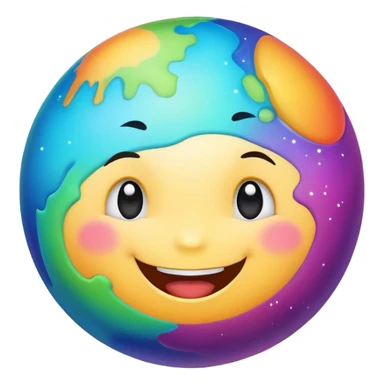 colorful planet with cute smiling face, happy expression sticker
