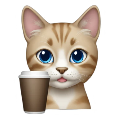 light brown grey-point blue eyes cat with coffee sticker