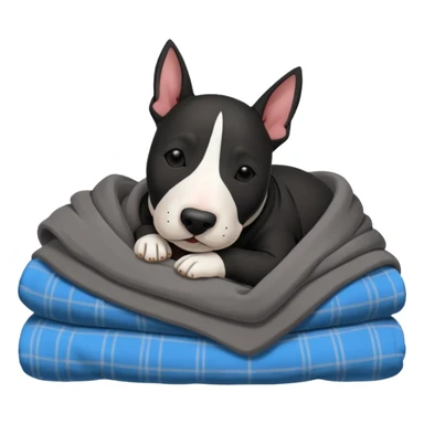 black bull terrier sleeping cozy with blanket  sticker