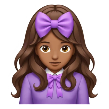 long wavy brown hair from behind with a medium lilac bow sticker