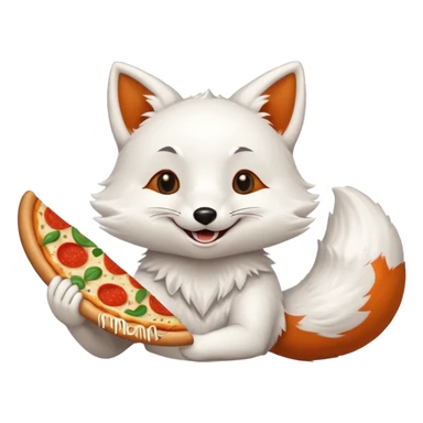 happy white fox with pizza sticker