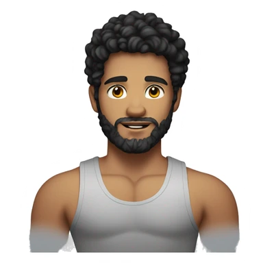 21 year old white-skinned man with black curly hair and beard who is muscular wearing tank top sticker