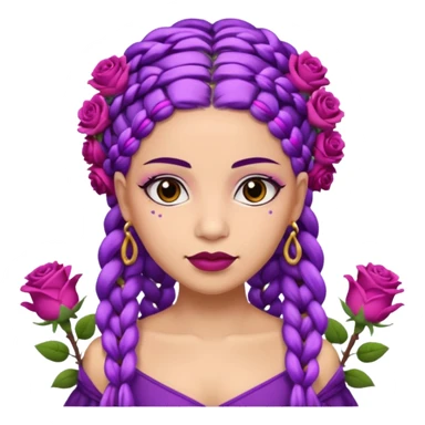 CrownedOlive skin queen with purple braids, brown eyes surrounded by roses sticker