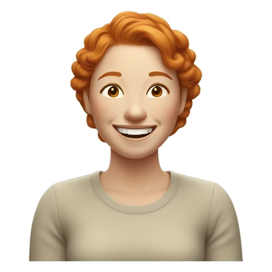 Ginger woman gently chuckling, calm and happy, subtle laughter sticker