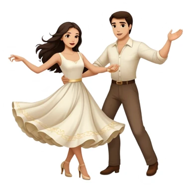 Beautiful woman in 1950’s woman fashion look, white dress, long dark brown hair, balboa couple dance  sticker