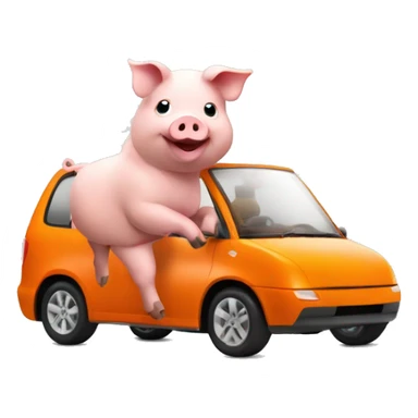 Pig driving orange mpv car sticker