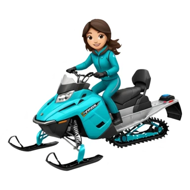 Can you create an emoji of a brunette girl on a teal polaris khaos 850 155 snowmobile action shot sticker