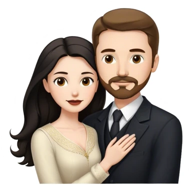married couple, tall white man with brown hair goatee mustache embracing a pale woman with long black hair, wearing elegant clothing sticker