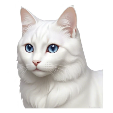 Cinematic Noble White Cat Portrait Emoji, Poised and stately, with a pristine, snow-white fur accented by delicate hints of silver, refined whiskers and a serene, focused gaze, simplified yet impeccably detailed, glowing with an ethereal radiance and timeless elegance, high shine, exuding calm intelligence and regal simplicity, soft glowing outline, capturing the essence of a noble white cat that radiates quiet majesty! sticker