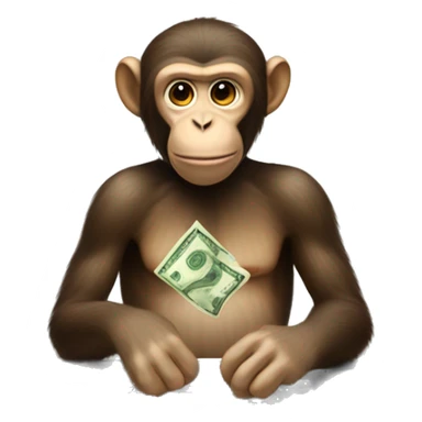 A monkey at a computer with a lot of money around him sticker