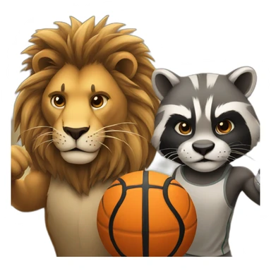 lion and racoon playing basketball sticker