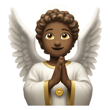 angelic emote with smile and eye looks up with hand that prayying open hand and a halo  sticker