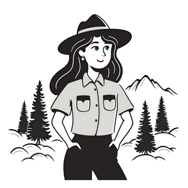 white woman park ranger with brown hair and blue eyes in a nature background sticker