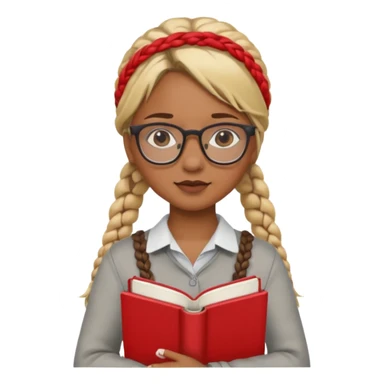 A student, girl, brown skin, braid blonde hair, wearing glasses, hold red book in front of their chest sticker