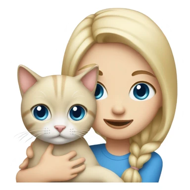 blonde girl with blue eyes holding a cat sticker