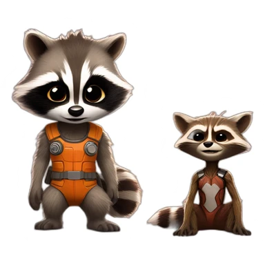 rocket racoon and baby groot sticker