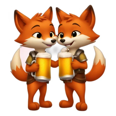 Couple of foxes hugging with a beer sticker