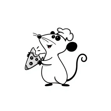 hand-drawn doodle of a rat with pizza sticker