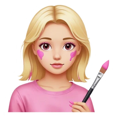 blonde girl in pink clothes paints with brushes on canvas artist sticker