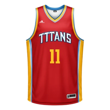 red, yellow, white titans basketball jersey with no blue sticker