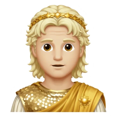 Apollo, God of Sun from Roman Deities with long platinum blonde wavy hair, gold sequin toga sticker