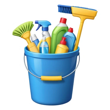bucket with cleaning items sticker