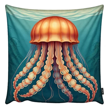 a beautiful jellyfish with a medieval design, tapestry style, woven texture, muted colors, historic medieval illustration sticker