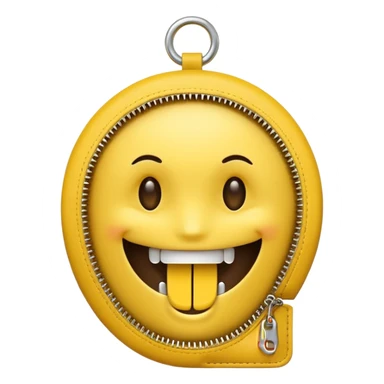 A zipper face. Half yellow half brown. No background. Make it look like an emoji. In smiley format sticker