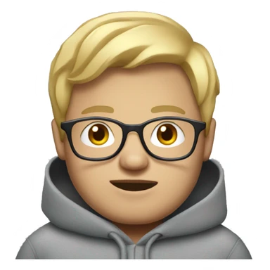 make a fat boy with blonde hair and glasses whos wearing grey hoodie sticker