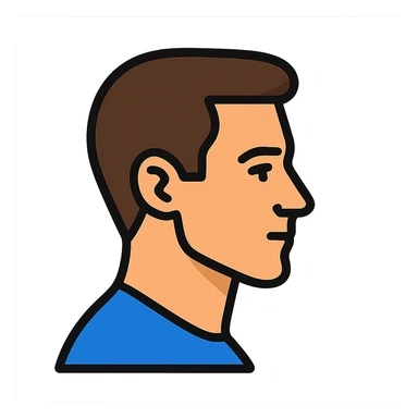 Show the same handsome white man in side profile with a neutral expression, clean and well-groomed, with a simple background. sticker