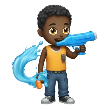 Boy holding water gun sticker