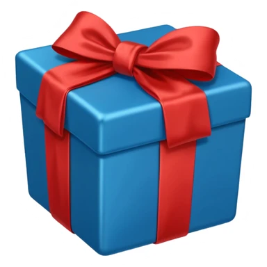 blue box with a red bow sticker