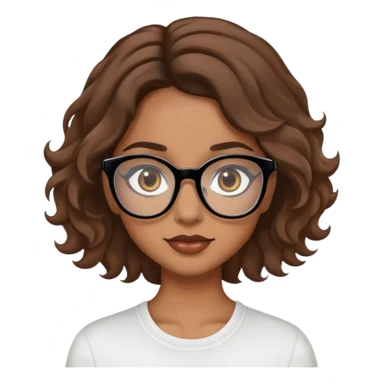 A light brown skin girl with wavy hair and black glasses with light brown eyes and long eyelashes sticker